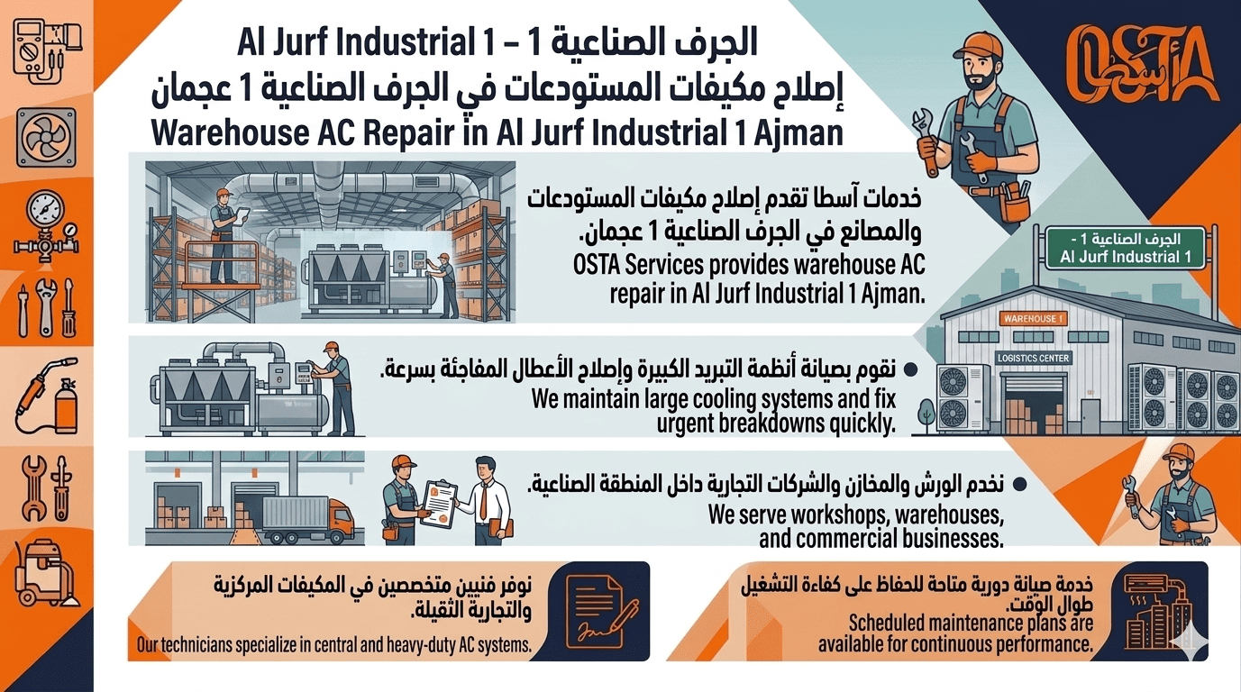 إصلاح مكيفات المستودعات في الجرف الصناعية 1 عجمان 