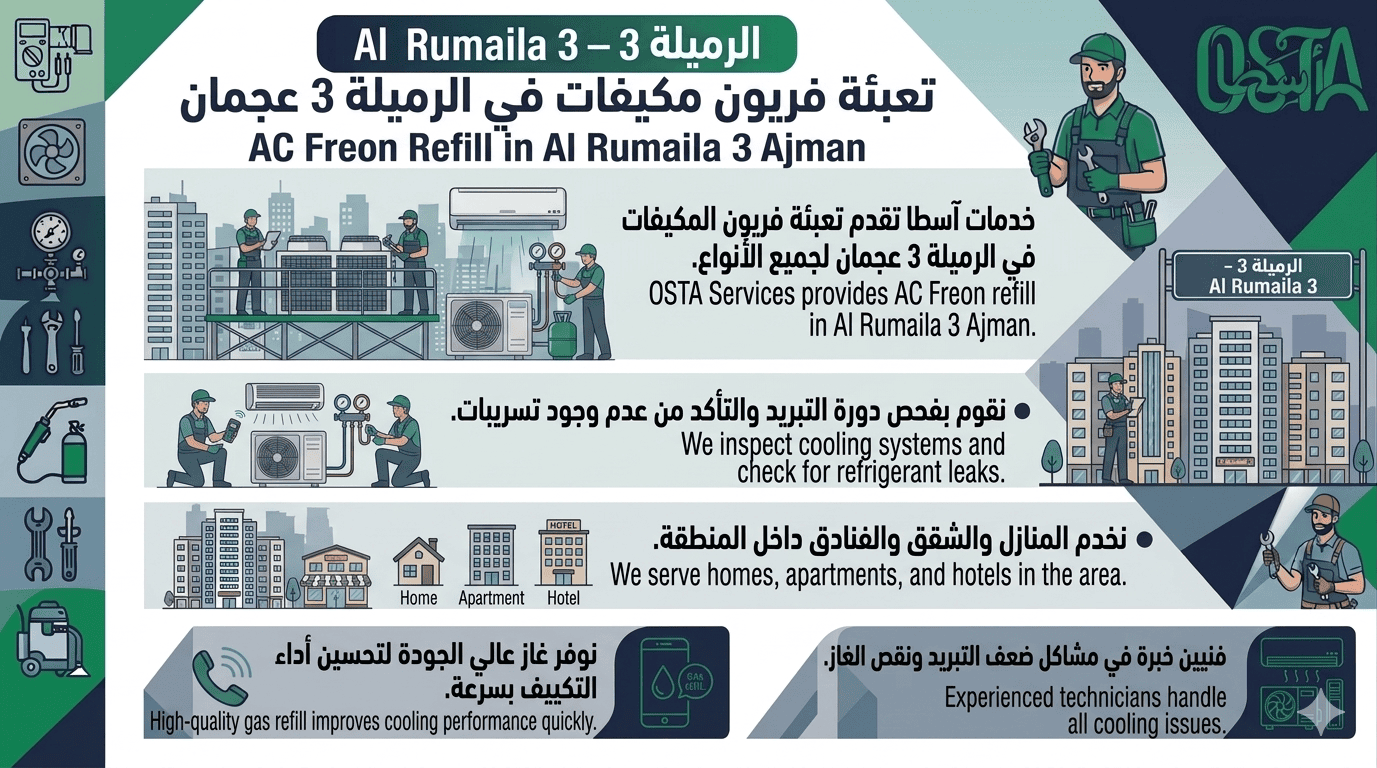 تعبئة فريون مكيفات في الرميلة 3 عجمان