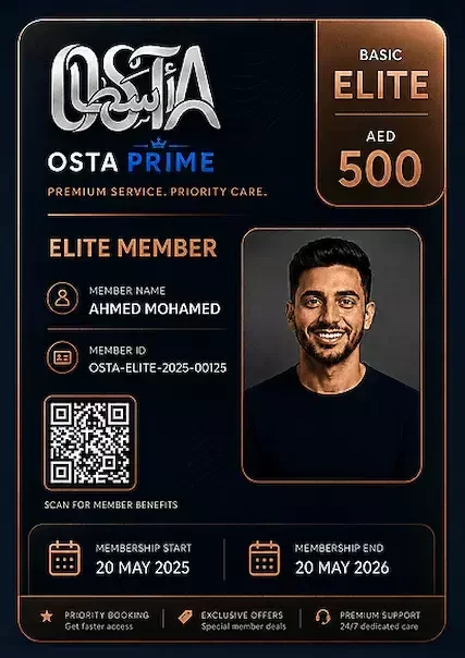 OSTA Prime Elite apartment plan - AED 500 per year, 3 free inspections and 20% discount