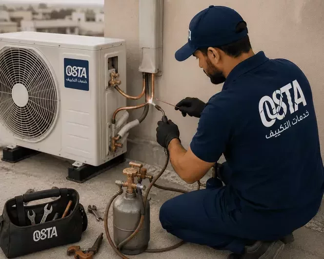 Osta Services fixing Copper pip for AC